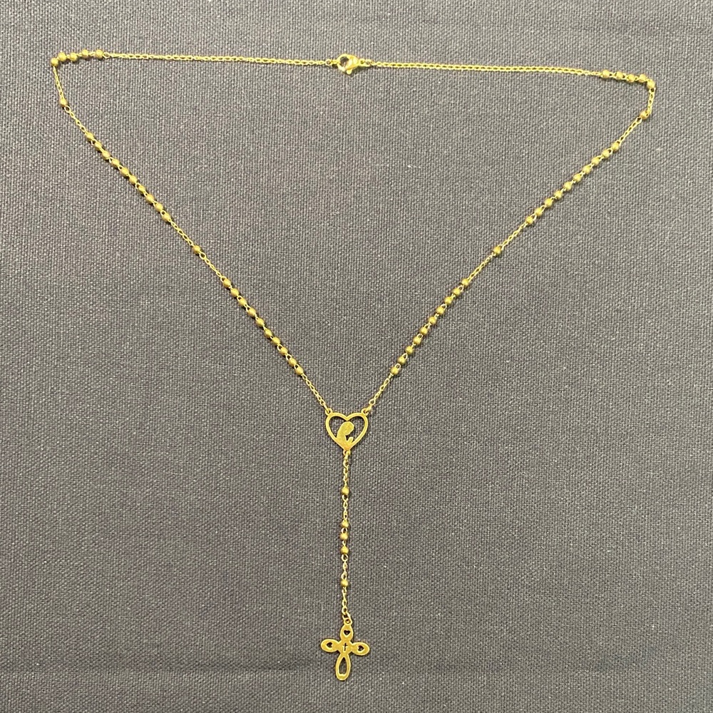 Elegant Rosary Gold Heart and Cross Necklace